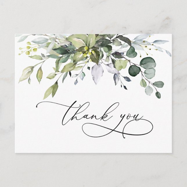 Simple Elegant Watercolor Eucalyptus Thank You Postcard (Front)