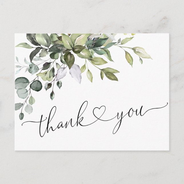 Simple Elegant Watercolor Eucalyptus Thank You Postcard (Front)