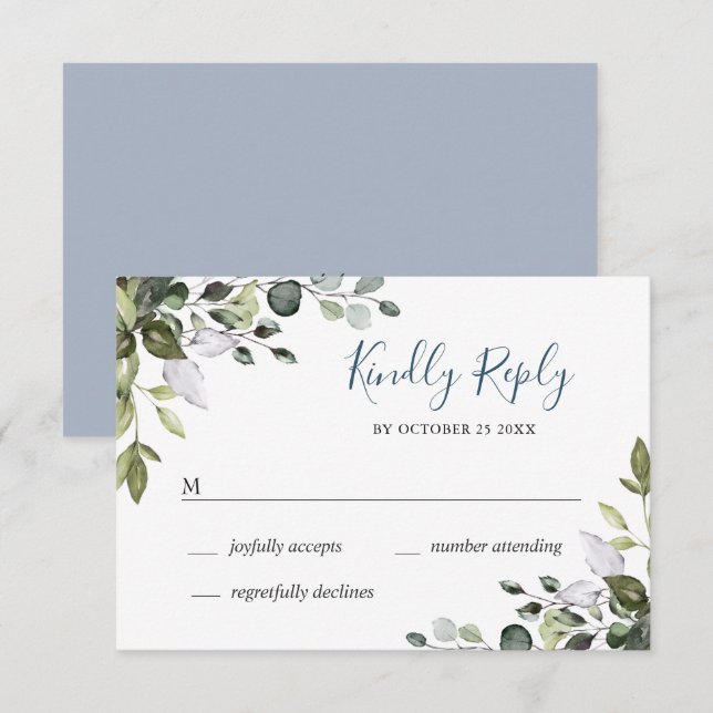 Simple Elegant Watercolor Eucalyptus Wedding RSVP Card (Front/Back)