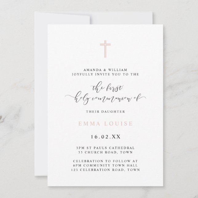 Simple Elegant Watercolor First Holy Communion Invitation (Front)