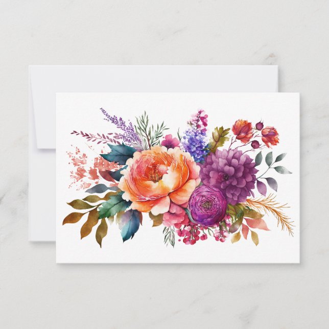 Simple Elegant Watercolor Floral Bouquet Flat Card (Front)