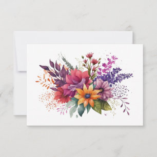 Simple Elegant Watercolor Floral Bouquet Flat Card