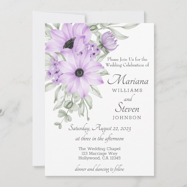 Simple Elegant Watercolor Purple Floral Invitation (Front)