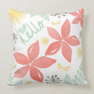Simple Elegant Watercolor Summer Floral Throw Pillow