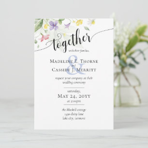 Simple Elegant Watercolor Wildflowers Boho Wedding Invitation