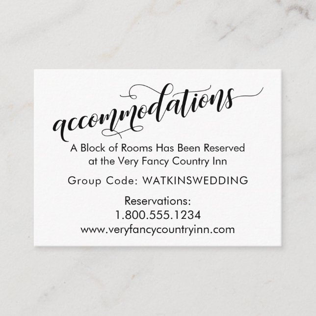 Simple, Elegant Wedding Accommodations Enclosure Card (Front)