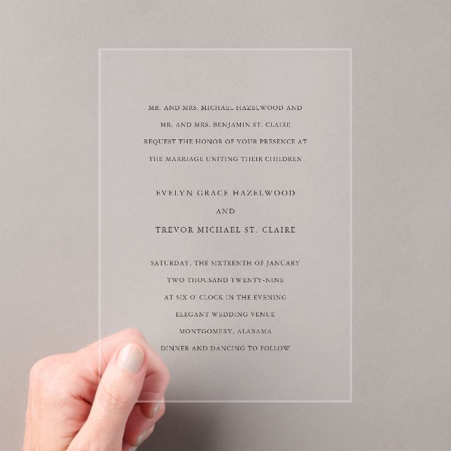 Simple Elegant Wedding Acrylic Invitations (Insitu (Handheld))