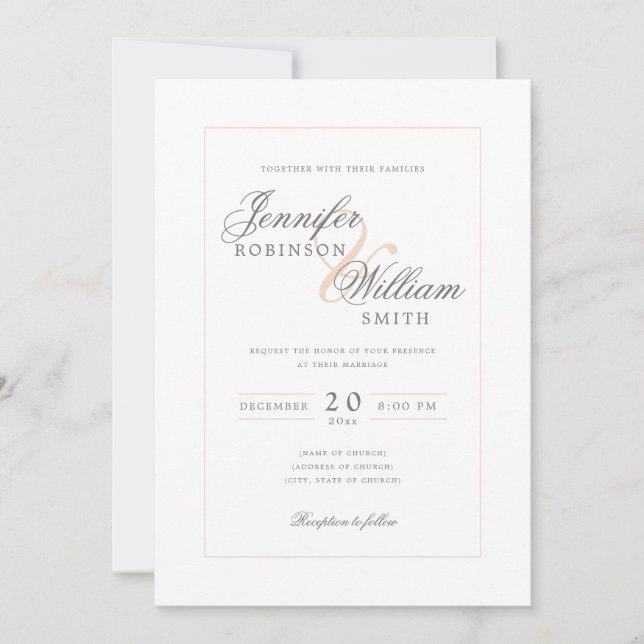 Simple Elegant Wedding Blush Script Invitation (Front)