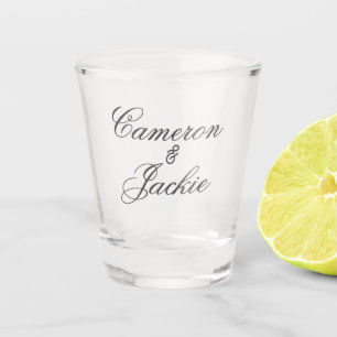 Simple elegant wedding couple name stylish calligr shot glass