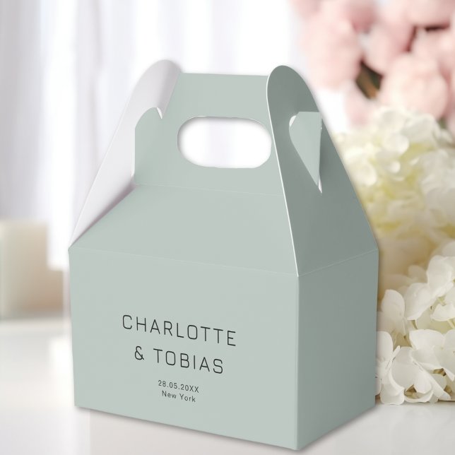 Simple, elegant wedding favor box (Simple, elegant, sage green, wedding favor boxes with your name and date.)