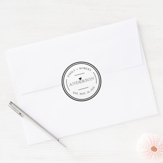 Simple Elegant Wedding Favour Personalized Classic Round Sticker (Envelope)