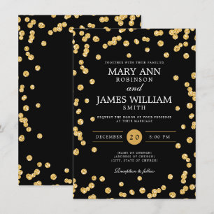 Simple Elegant Wedding Gold Glitter Confetti Black Invitation