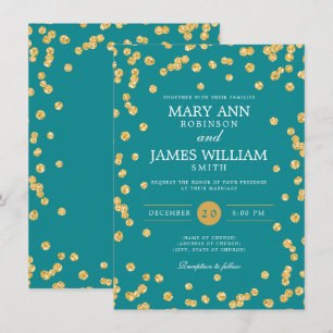 Simple Elegant Wedding Gold Glitter Confetti Teal  Invitation