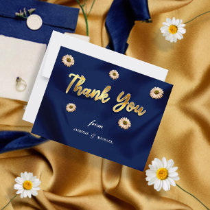 Simple Elegant Wedding Navy Blue and Gold Script Thank You Card