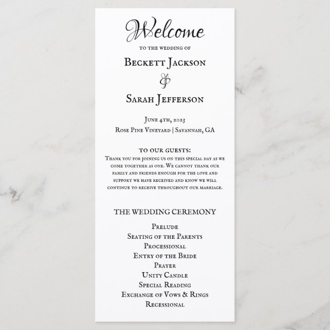 Simple Elegant Wedding Program  (Front)