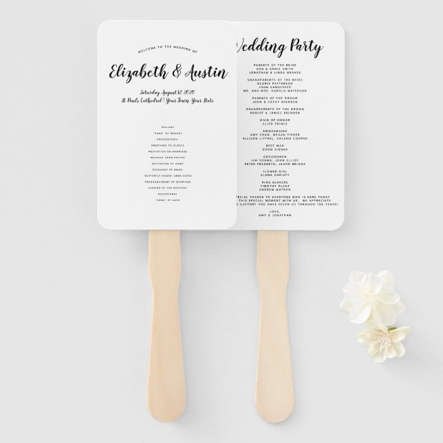 Simple Elegant Wedding Program Fan (Front and Back)