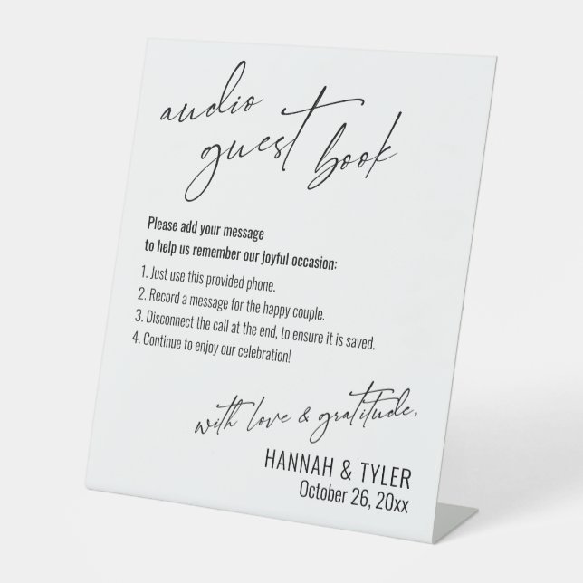 Simple Elegant Wedding Reception Audio Guest Book Pedestal Sign (Front)