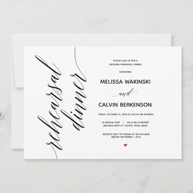 Simple Elegant Wedding Rehearsal Dinner card (Front)