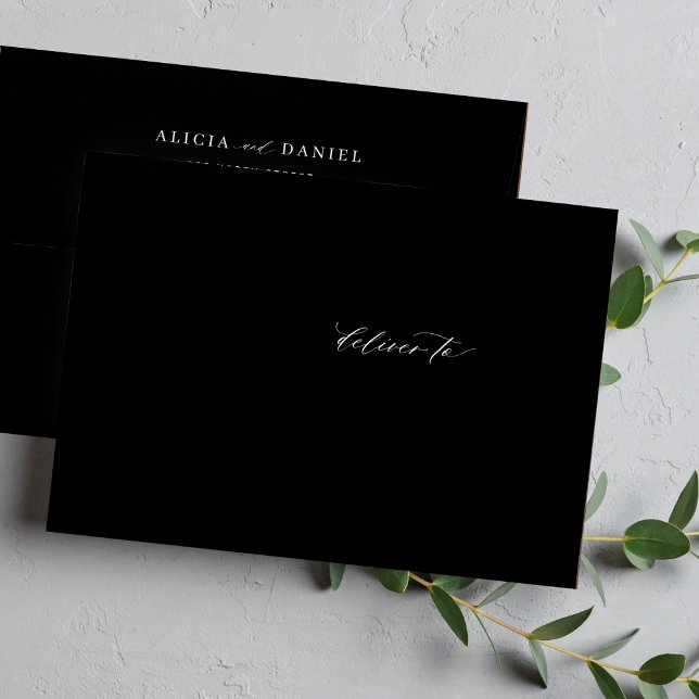 Simple elegant wedding return address black envelope (Creator Uploaded)