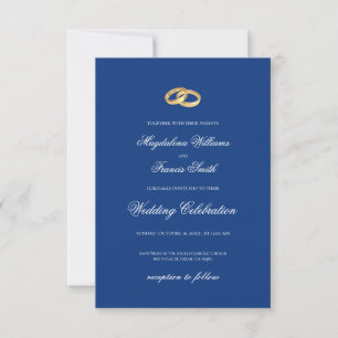 simple elegant wedding rings on blue background invitation