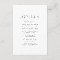 Simple Elegant Wedding Schedule of Events Card