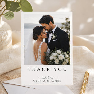 Simple Elegant Wedding Thank You Card with Photo