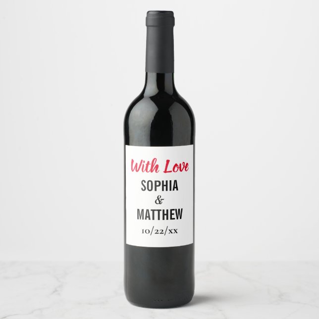 Simple Elegant Wedding Thank You With Love Wine Label (Front)