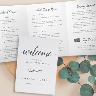 Simple Elegant Wedding Welcome Letter & Itinerary Tri-Fold Programme