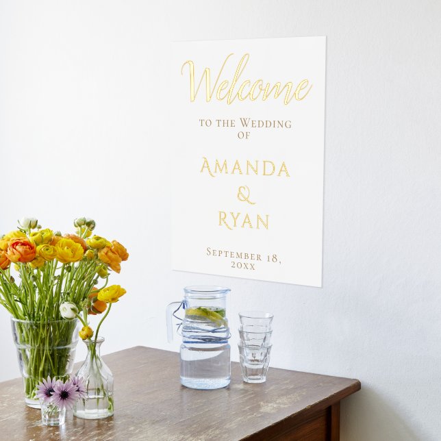 Simple Elegant Welcome Script Wedding Gold Foil Prints (Laydown (Kitchen))