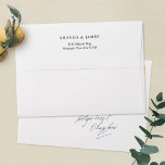 Simple Elegant White 5 x 7 Wedding Return Address Envelope<br><div class="desc">These white pre-addressed 5 x 7 wedding invitation envelopes are easy to customize with your details. We've placed your return address on the flap in a standard a standard black, but you can easily change the text colour to suit your style. In that case, you might see a colour in...</div>
