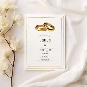 Simple elegant white and gold rings Wedding  Invitation
