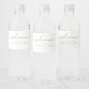 Simple Elegant White and Gold Wedding Water Bottle Label