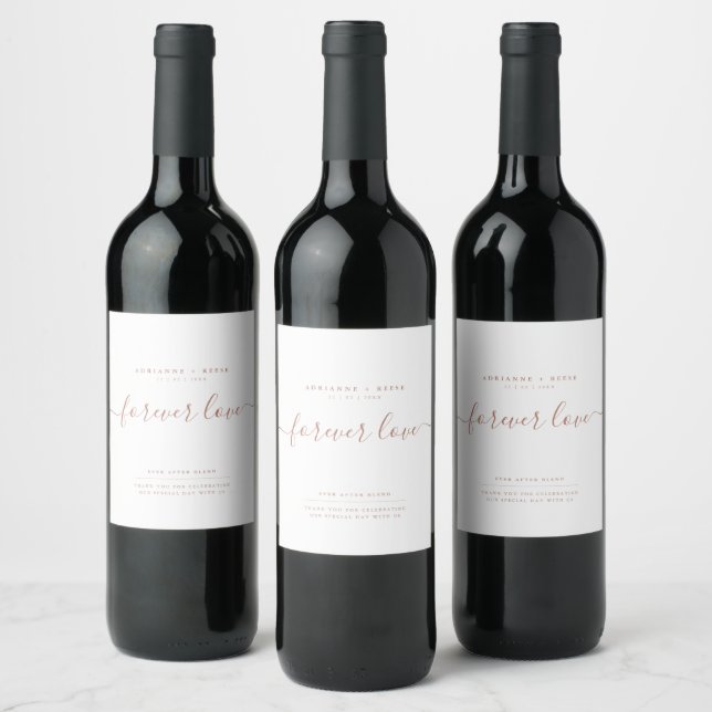 Simple Elegant White and Rose Gold Wedding Wine La Label (Bottles)