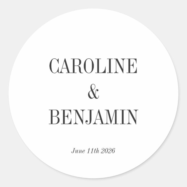 Simple Elegant White Background Custom Wedding Classic Round Sticker (Front)