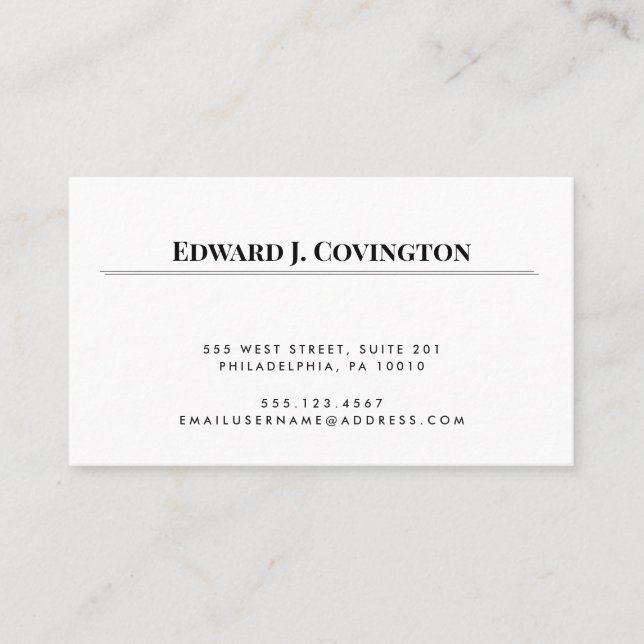 Simple Elegant White Black Networking Business Card (Front)