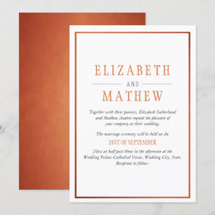 Simple Elegant White Copper Orange Modern Wedding Invitation
