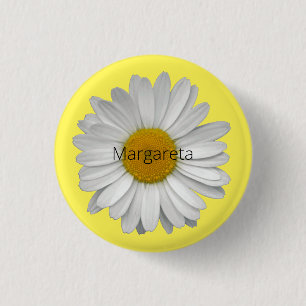Simple Elegant White Daisy Flower on Yellow 1 Inch Round Button
