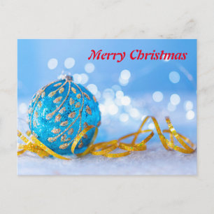 Simple Elegant White DecorRed Ball Merry Christmas Holiday Postcard