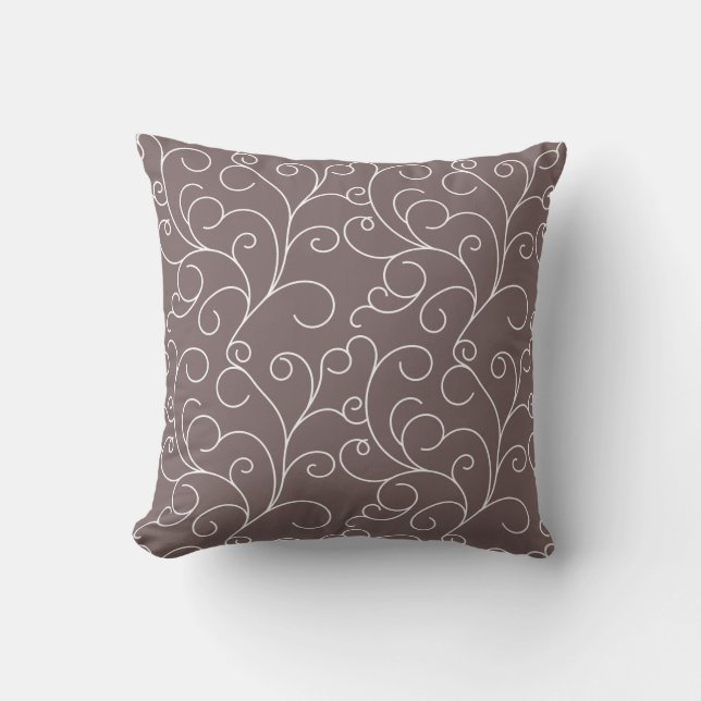 Simple Elegant White Floral Scroll Filigree Throw Pillow (Front)