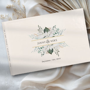 Simple, elegant white flowers wedding guest book