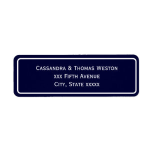 Simple Elegant White Frame Navy BG Address Label