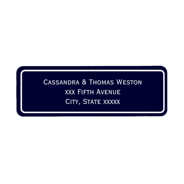 Simple Elegant White Frame Navy BG Address Label (Front)