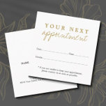 Simple Elegant White Gold Beauty Appointment Card<br><div class="desc">Simple elegant customizable appointment card for beauty salon (hair,  makeup,  nail). Elegant design with light white background and gold coloured text.</div>