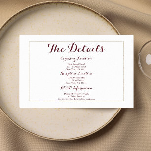 Simple elegant white gold burgundy Details Card