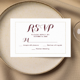 Simple elegant white gold burgundy  RSVP card