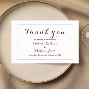 Simple elegant white gold burgundy Thank you Card