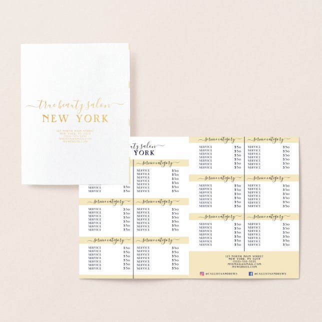 Simple Elegant White Gold Foil Salon Price List Foil Card (Display)