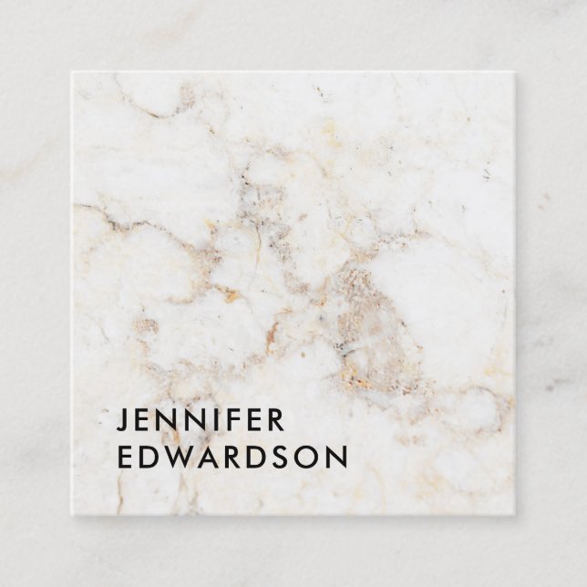 Simple elegant white gold marble professional square business card (Front)