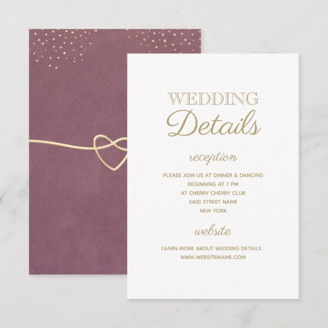 Simple Elegant White Gold Wedding Information Card (Front/Back)