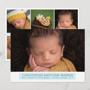 Simple Elegant White   Grey Blue Photo Collage Announcement